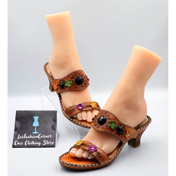 NWOB Spring Step Women's Brown Leather Kitten Heel Open-Toe Sandals Sz 9.5 2398 - Picture 5 of 16